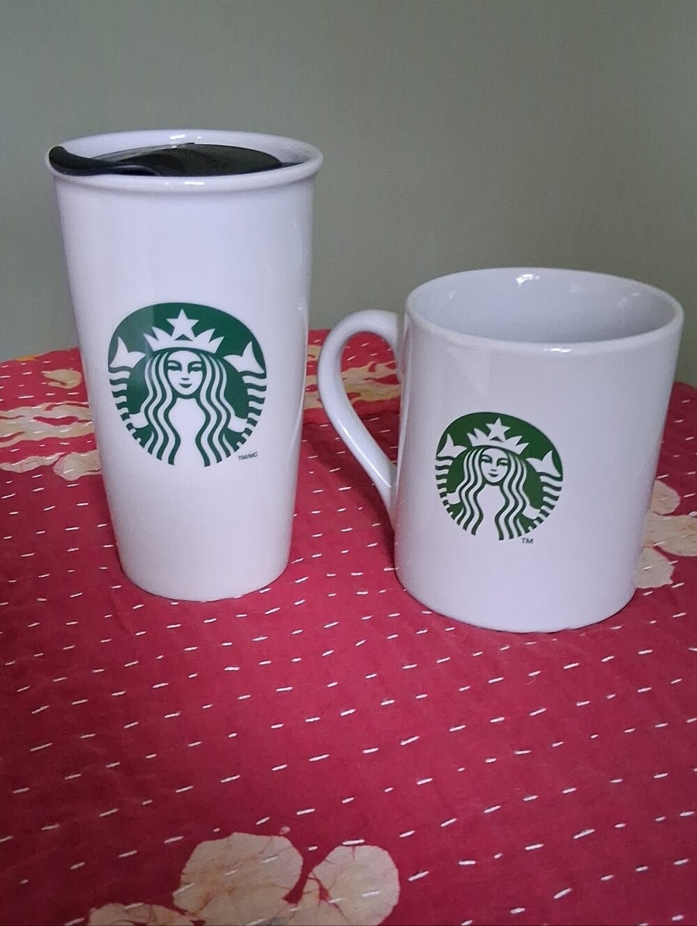 Starbucks White Ceramic Mug and Travel Tumbler with Green Logo